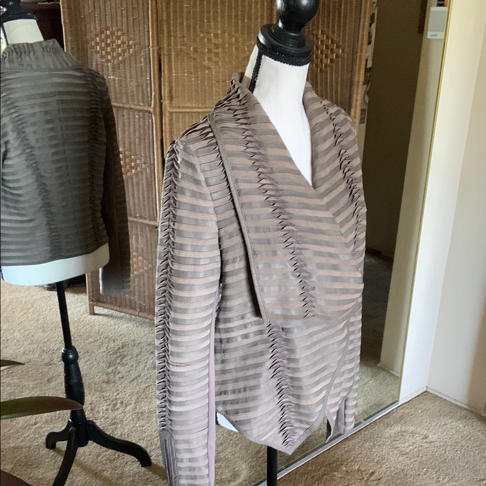 My Tribe Brown Leather Jacket with Woven Design size Medium